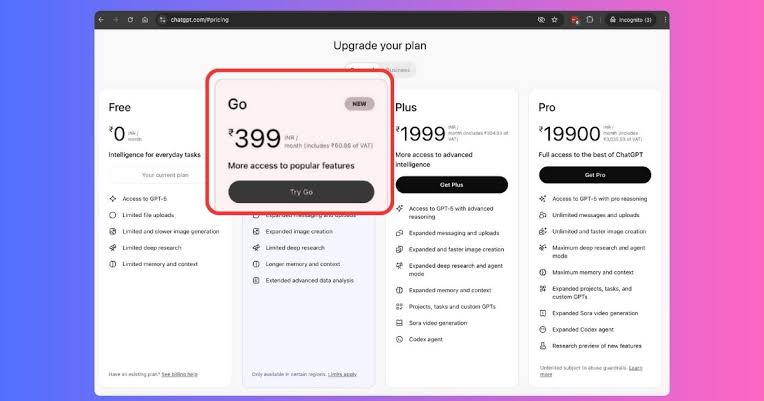 ChatGPT Go & Subscription Plans in India 